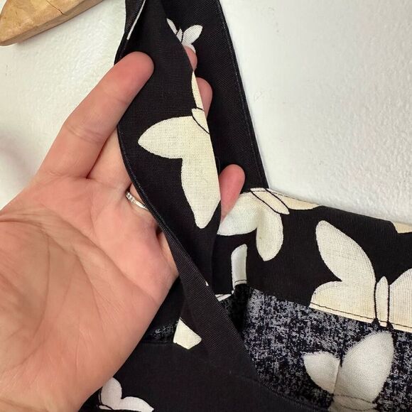 Malia Honolulu Vintage Black Floral Butterfly Printed Sleeveless Knee Length Dre - Picture 7 of 12